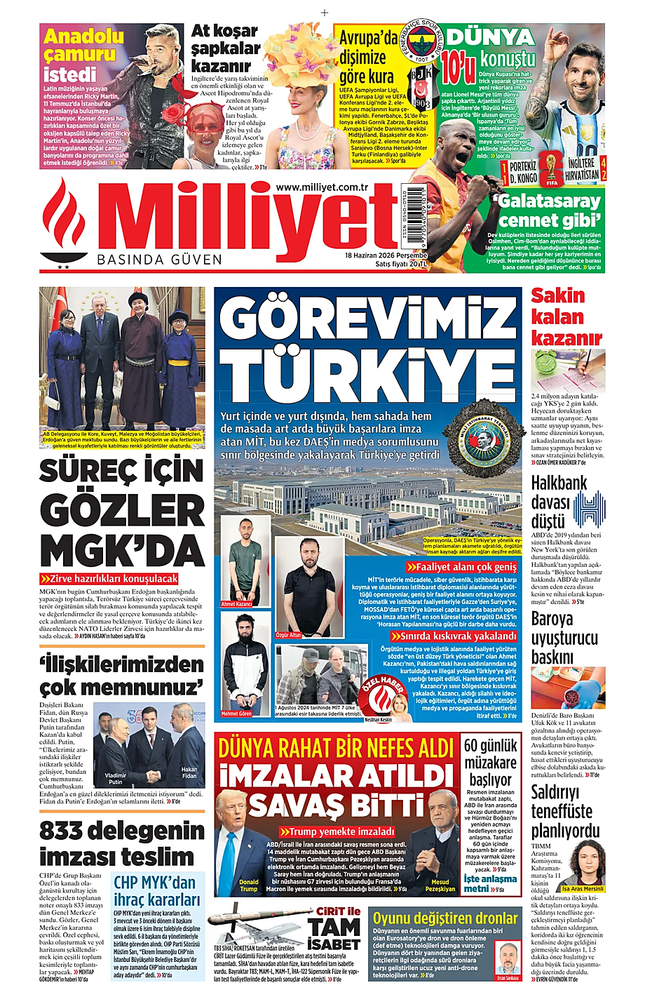 Milliyet bugünkü manşeti ve ilk sayfası - Türkiye basını 18 Haziran 2026
