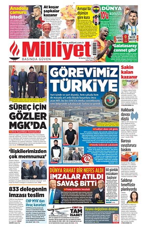 Bugünkü Milliyet manşeti ve ilk sayfası - ulusal gazetesi