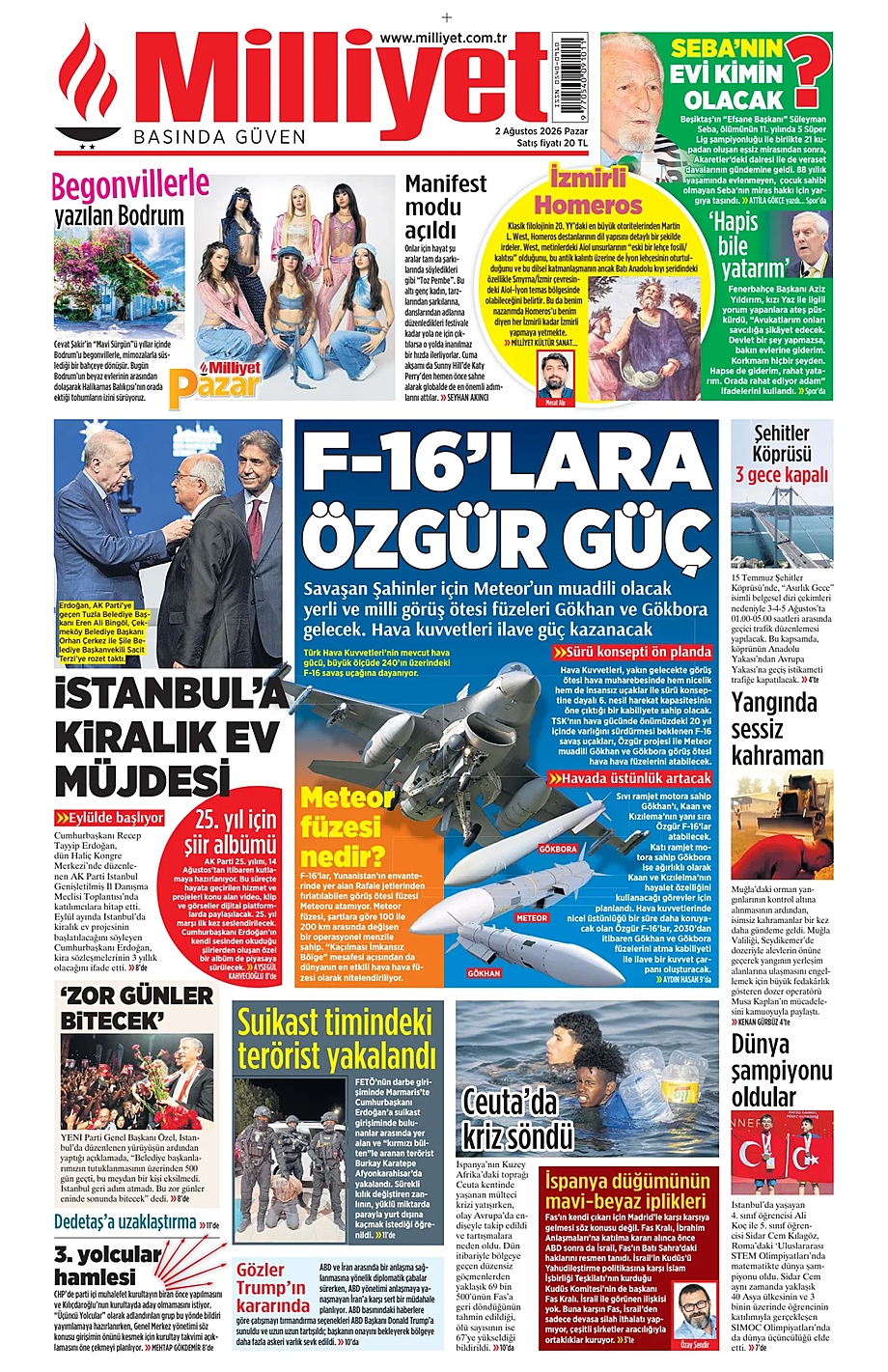 Milliyet bugünkü manşeti ve ilk sayfası - Türkiye basını 2 Ağustos 2026