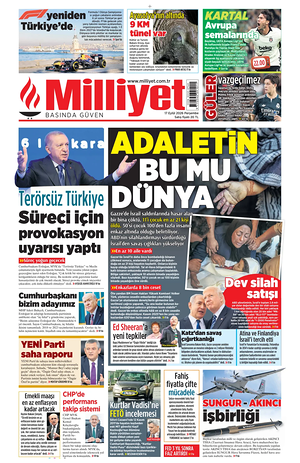 Bugünkü Milliyet manşeti ve ilk sayfası - ulusal gazetesi