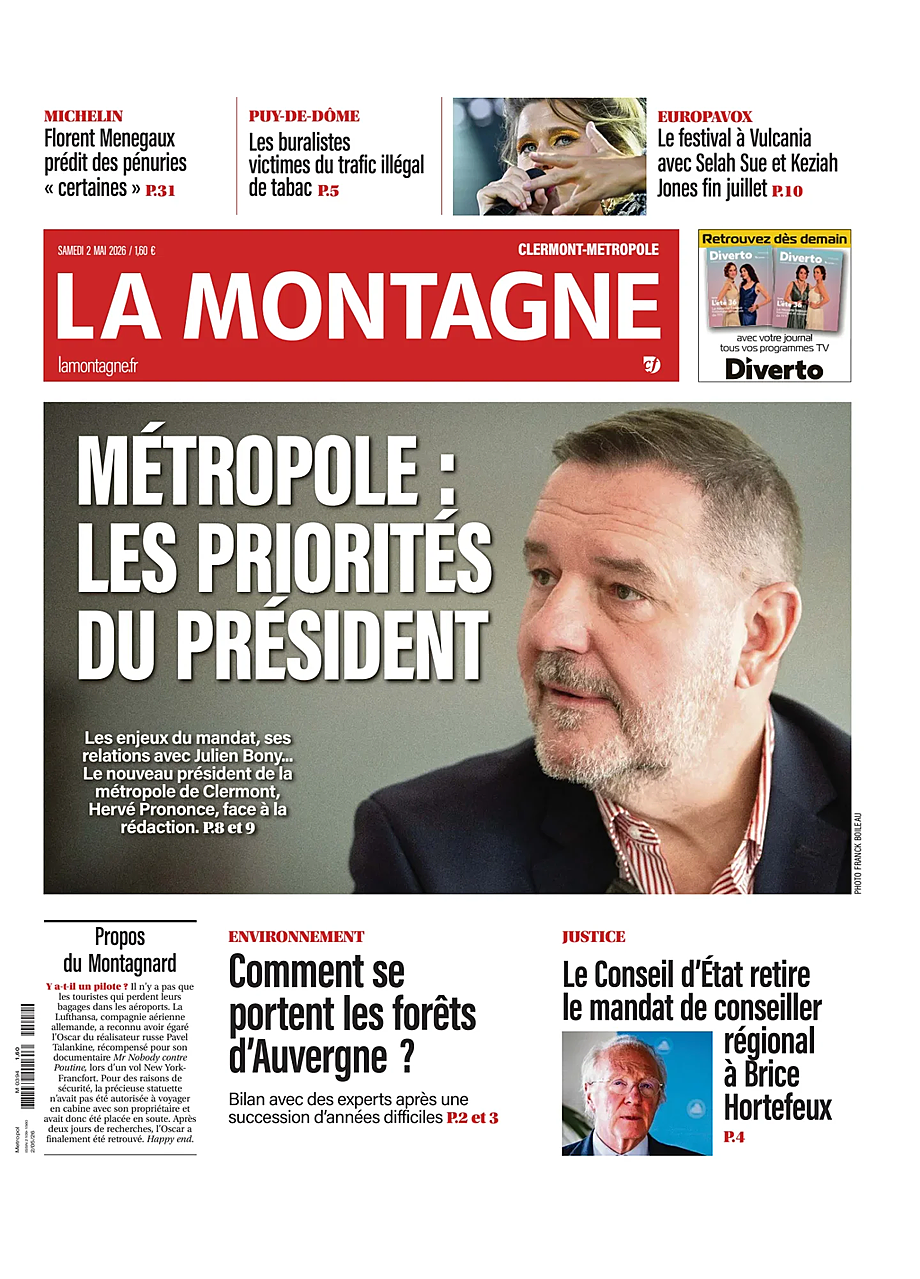 Une de La Montagne (Clermont-Métropole) du jour - Presse 2 mai 2026