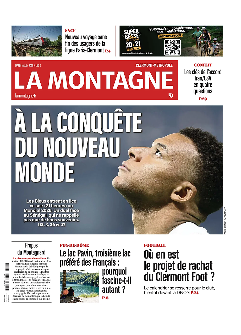 Une de La Montagne (Clermont-Métropole) du jour - Presse 16 juin 2026