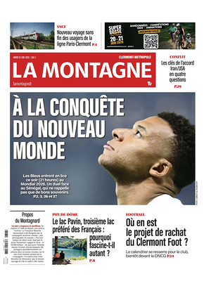 Une de La Montagne (Clermont-Métropole) du jour - Journal régional