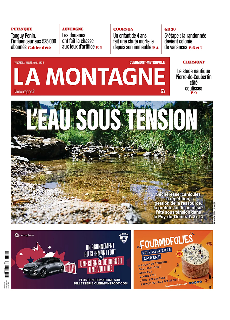 Une de La Montagne (Clermont-Métropole) du jour - Presse 31 juillet 2026