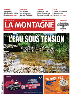Une de La Montagne (Clermont-Métropole) du jour - Journal régional