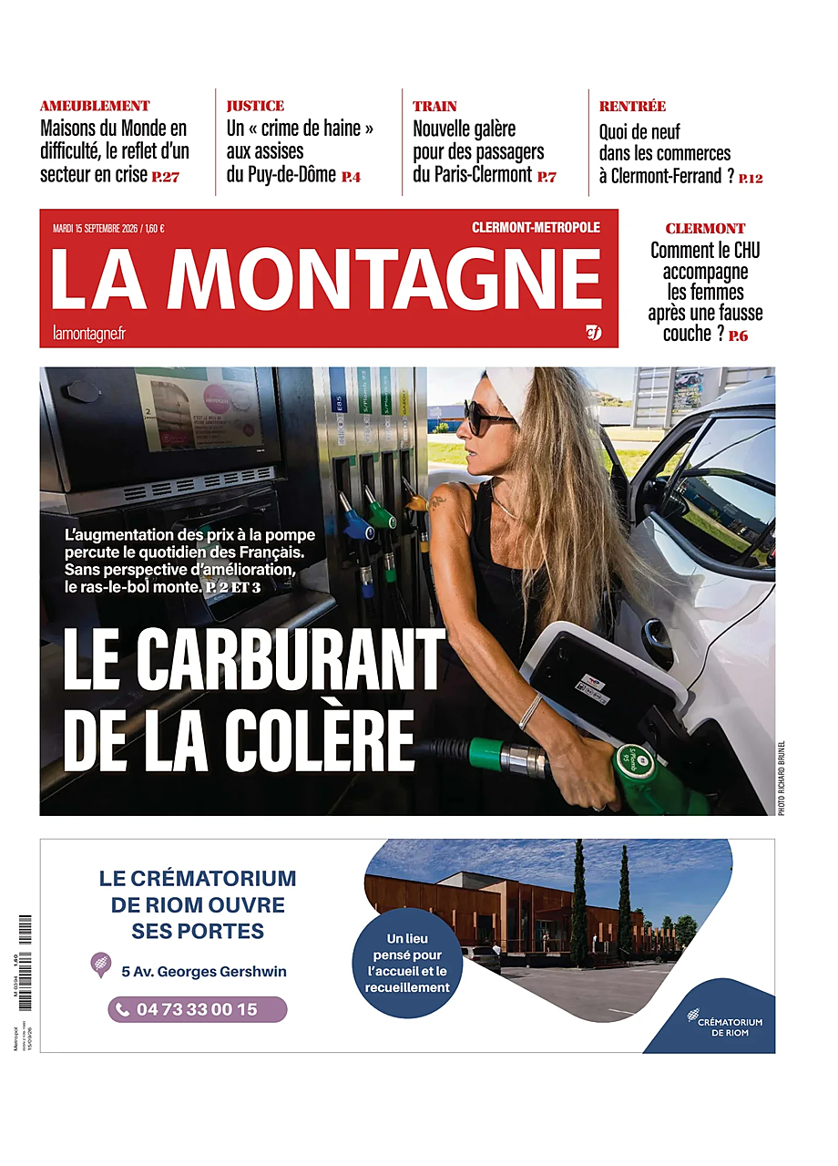 Une de La Montagne (Clermont-Métropole) du jour - Presse 15 septembre 2026