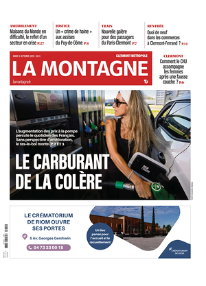 Une de La Montagne (Clermont-Métropole) du jour - Journal régional