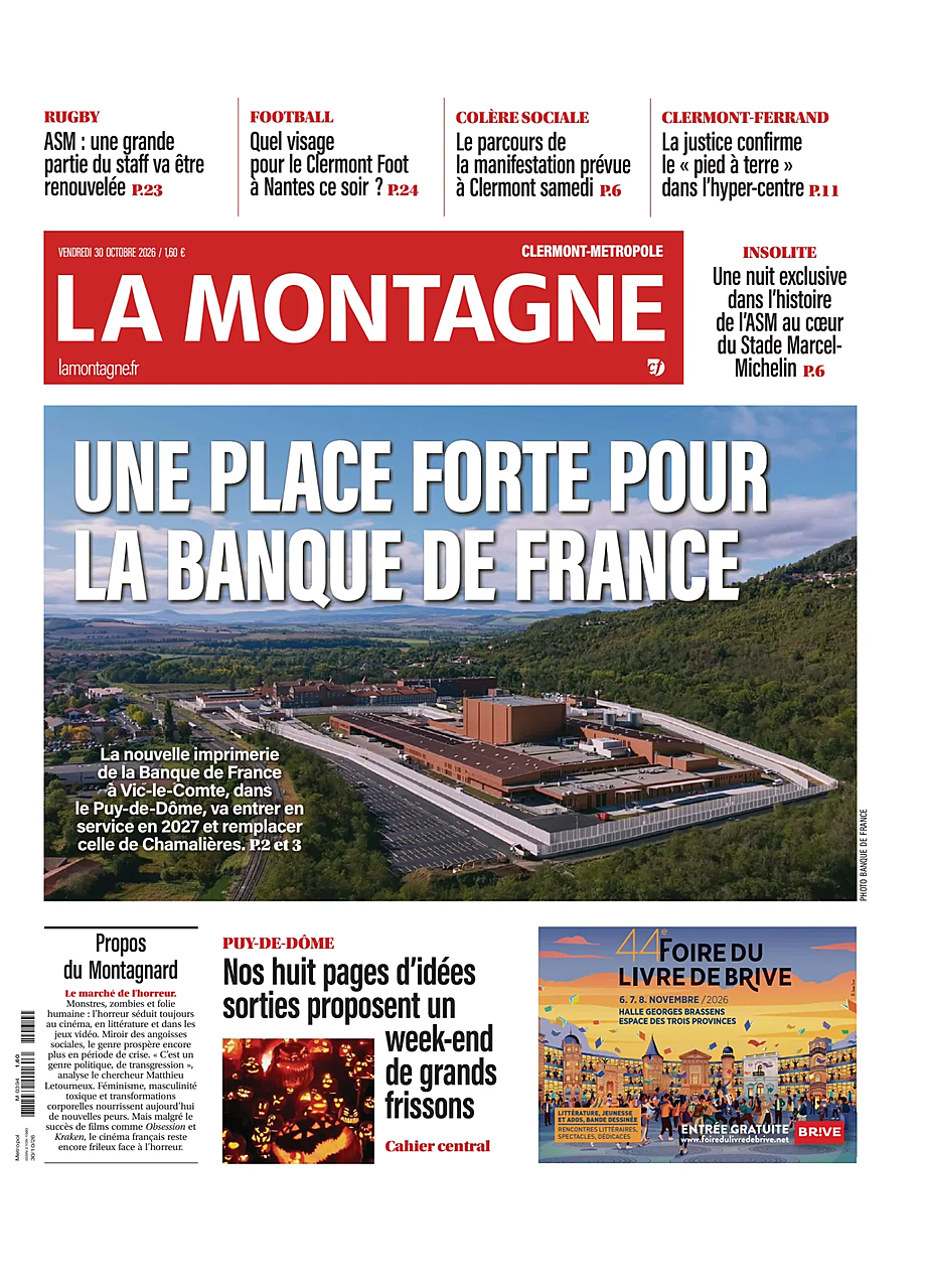 Une de La Montagne (Clermont-Métropole) du jour - Presse 30 octobre 2026