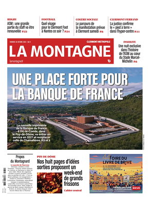 Une de La Montagne (Clermont-Métropole) du jour - Journal régional