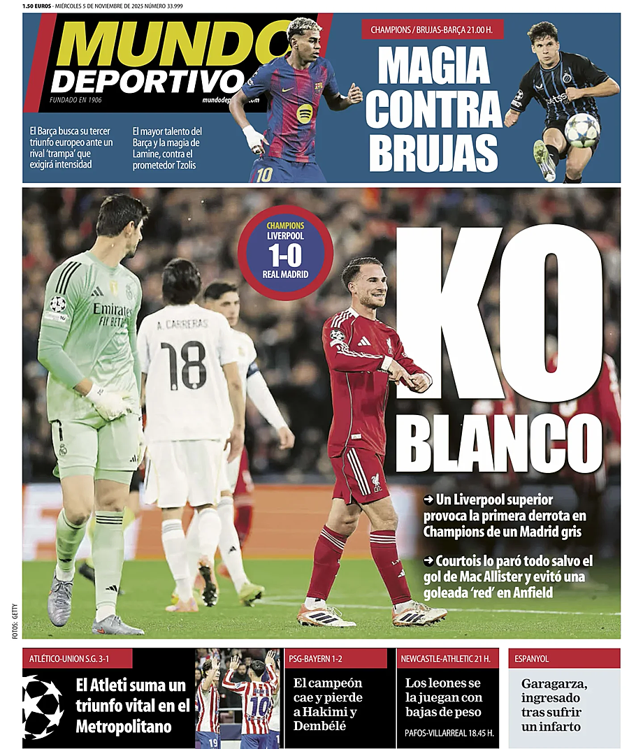 Prima pagina Mundo Deportivo di oggi - Edicola 5 Novembre 2025