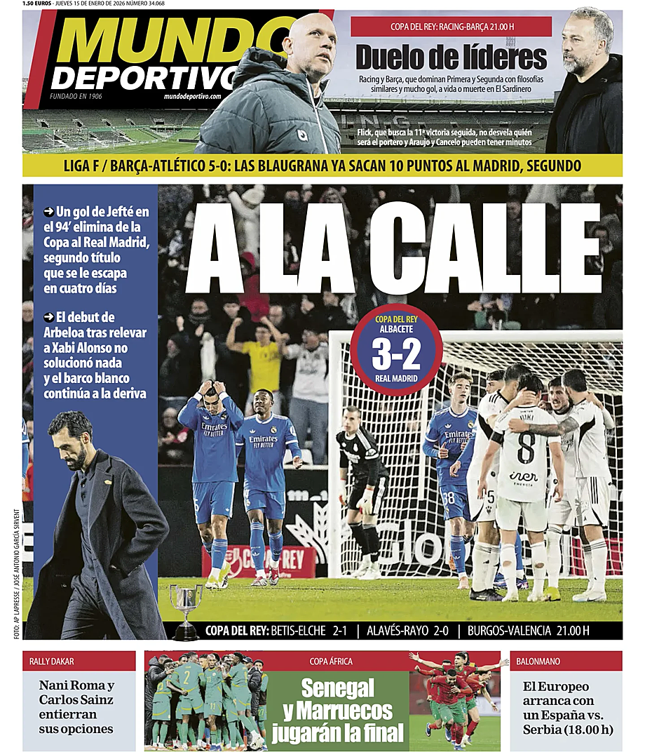 Prima pagina Mundo Deportivo di oggi - Edicola 15 Gennaio 2026