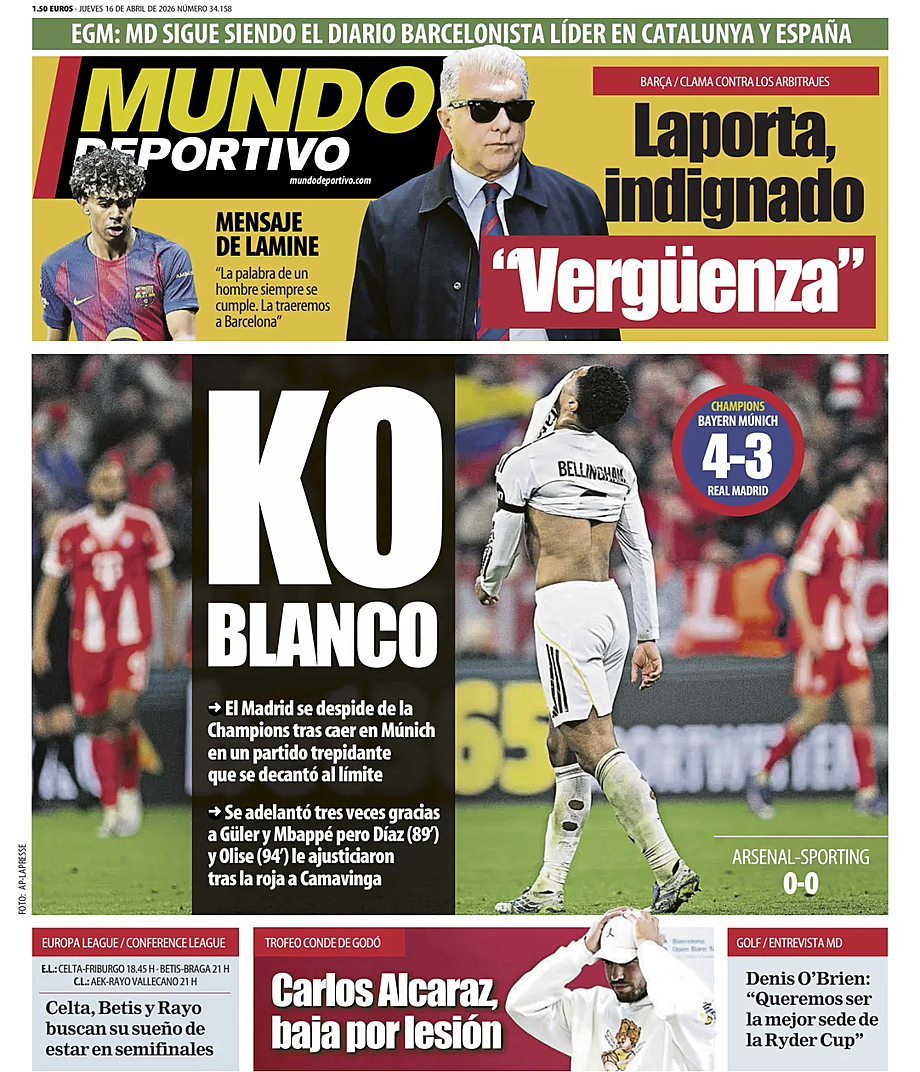 Prima pagina Mundo Deportivo di oggi - Edicola 16 Aprile 2026
