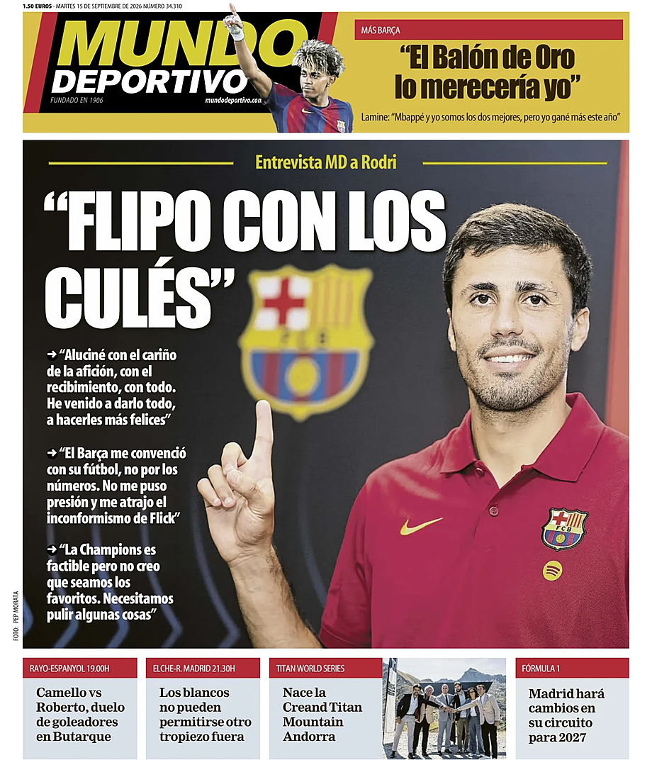Portada Mundo Deportivo de hoy - Quiosco 15 septiembre 2026