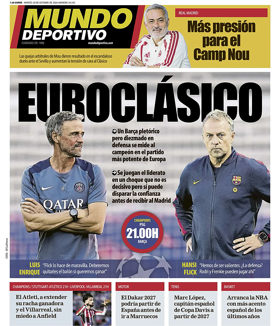 Prima pagina Mundo Deportivo di oggi - Edicola 20 Ottobre 2026
