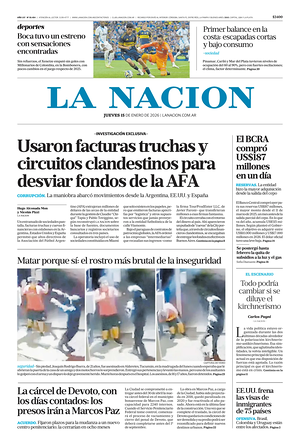 Prima pagina La Nacion di oggi - Quotidiano estero
