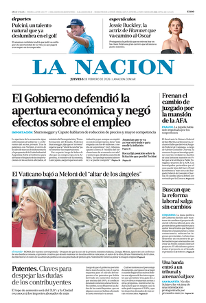 Prima pagina La Nacion di oggi - Quotidiano estero
