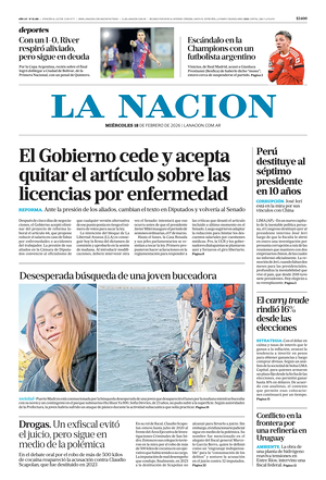 Prima pagina La Nacion di oggi - Quotidiano estero