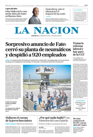 Prima pagina La Nacion di oggi - Quotidiano estero