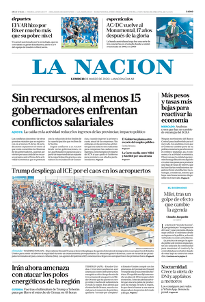 Prima pagina La Nacion di oggi - Quotidiano estero
