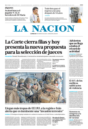 Prima pagina La Nacion di oggi - Quotidiano estero
