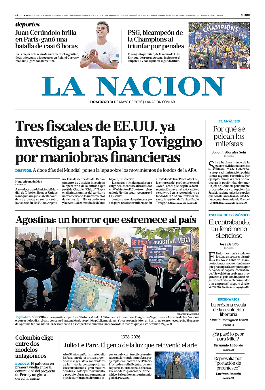 Prima pagina La Nacion di oggi - Edicola 31 Maggio 2026
