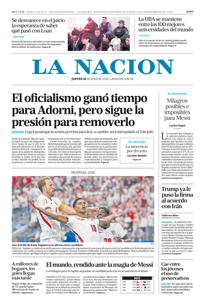 Prima pagina La Nacion di oggi - Quotidiano estero