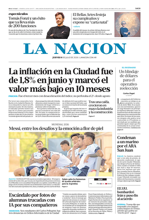Prima pagina La Nacion di oggi - Quotidiano estero