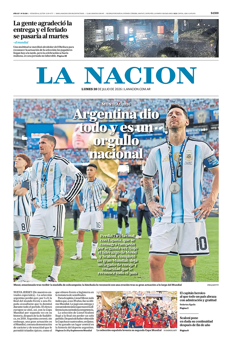 Prima pagina La Nacion di oggi - Edicola 20 Luglio 2026