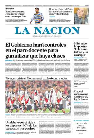 Prima pagina La Nacion di oggi - Quotidiano estero