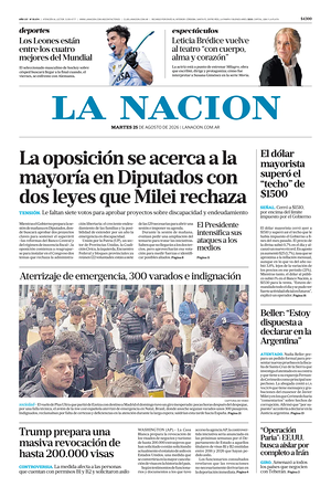 Prima pagina La Nacion di oggi - Quotidiano estero
