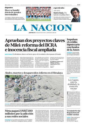 Prima pagina La Nacion di oggi - Quotidiano estero