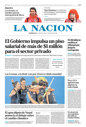 Prima pagina La Nacion di oggi - Quotidiano estero