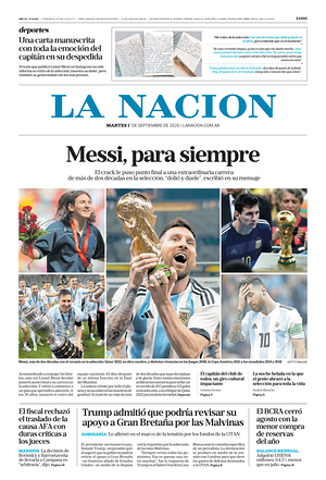 Prima pagina La Nacion di oggi - Quotidiano estero