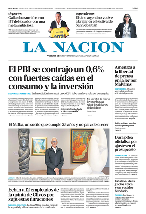 Prima pagina La Nacion di oggi - Quotidiano estero