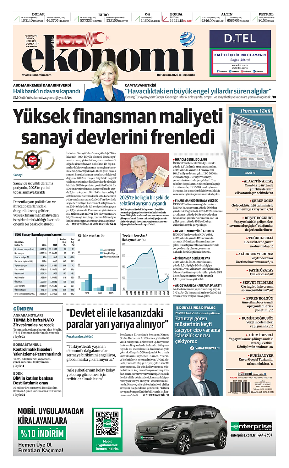 Nasıl Bir Ekonomi bugünkü manşeti ve ilk sayfası - Türkiye basını 18 Haziran 2026
