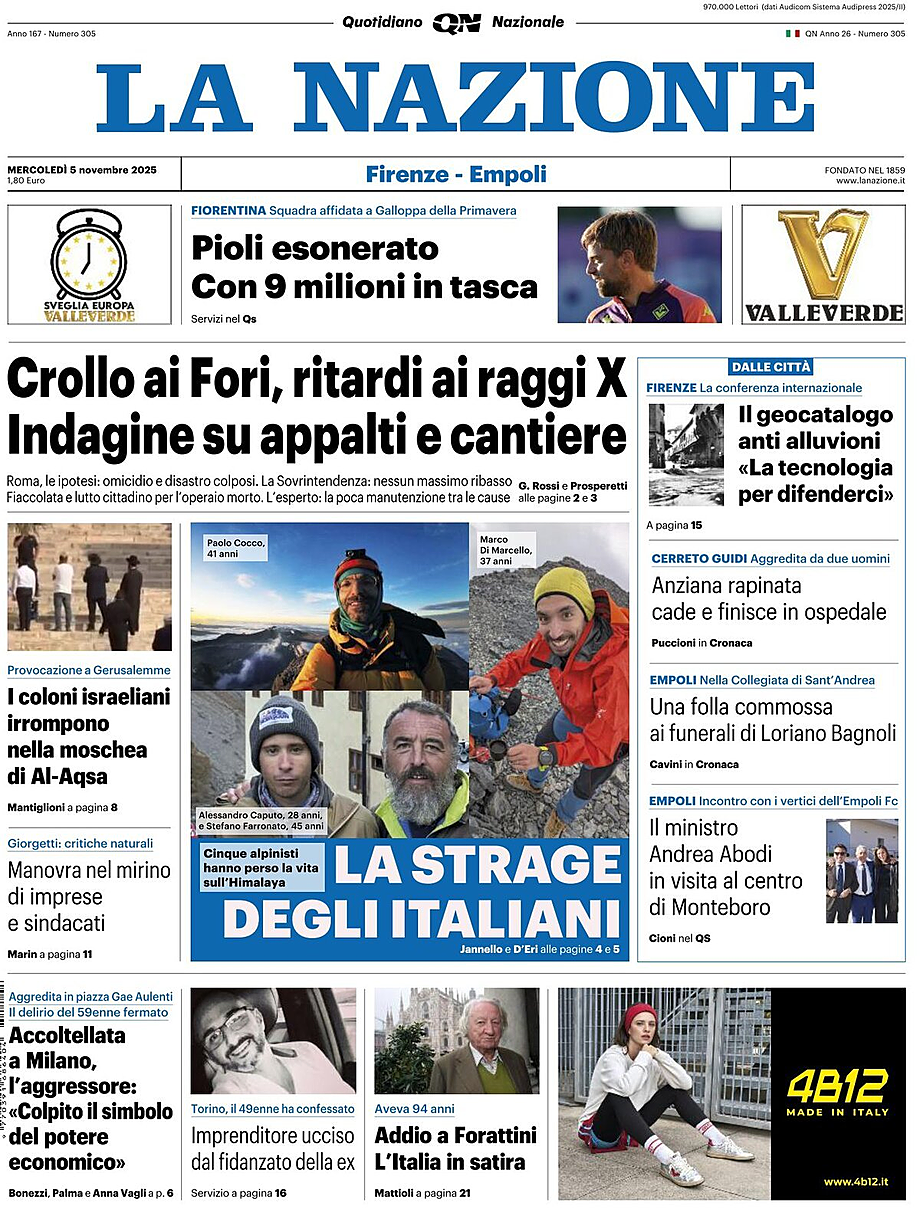 Prima pagina La Nazione di oggi - Edicola 5 Novembre 2025