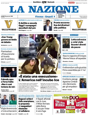 Prima pagina La Nazione di oggi - Quotidiano regionale