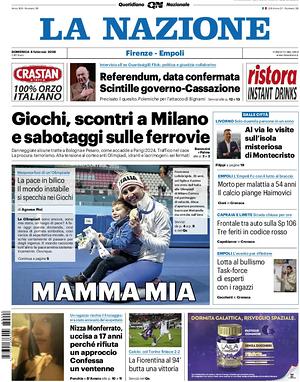 Prima pagina La Nazione di oggi - Quotidiano regionale