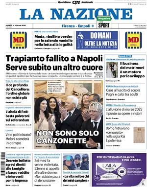 Prima pagina La Nazione di oggi - Quotidiano regionale