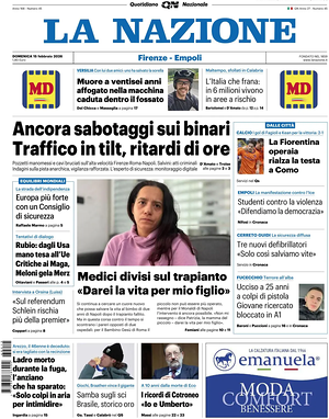 Prima pagina La Nazione di oggi - Quotidiano regionale