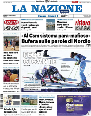 Prima pagina La Nazione di oggi - Quotidiano regionale