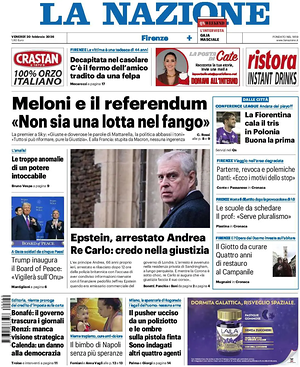 Prima pagina La Nazione di oggi - Quotidiano regionale