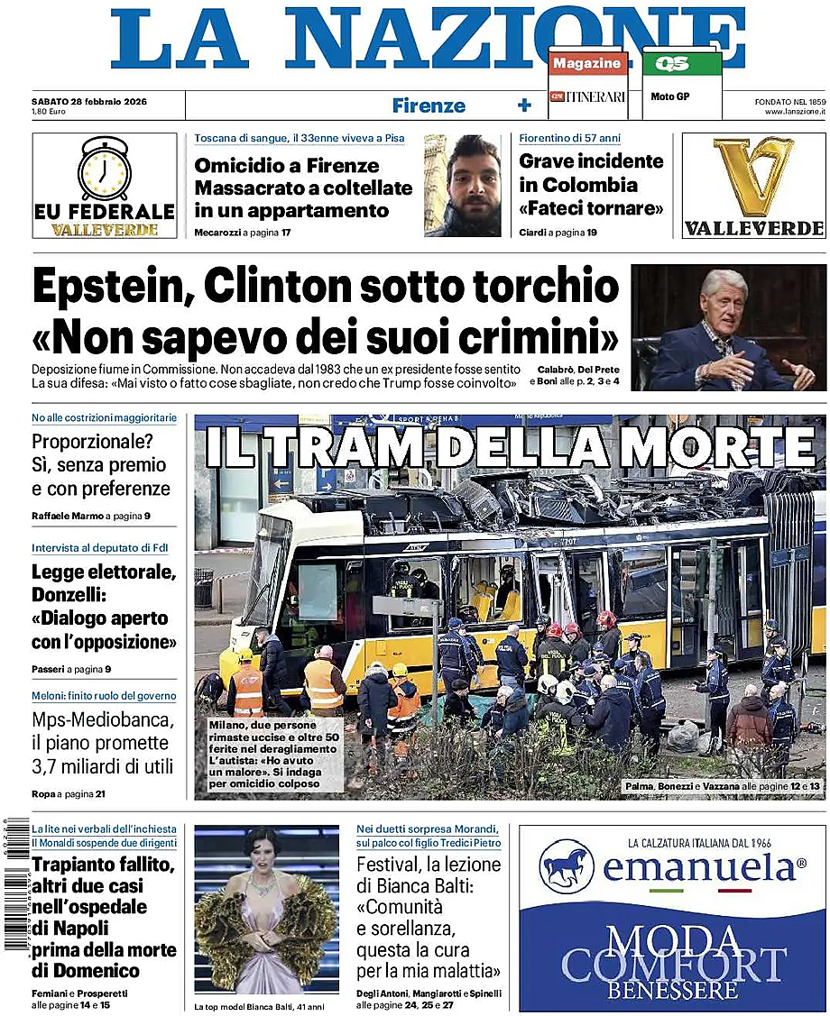Prima pagina La Nazione di oggi - Edicola 1 Marzo 2026