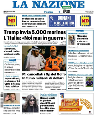 Prima pagina La Nazione di oggi - Quotidiano regionale