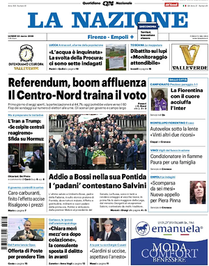 Prima pagina La Nazione di oggi - Quotidiano regionale