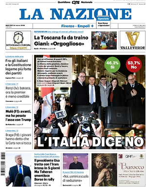 Prima pagina La Nazione di oggi - Quotidiano regionale