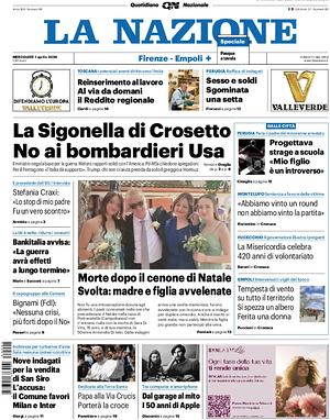 Prima pagina La Nazione di oggi - Quotidiano regionale