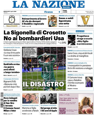 Prima pagina La Nazione di oggi - Quotidiano regionale