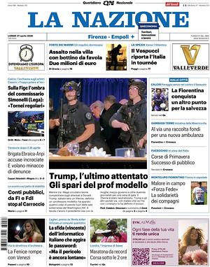Prima pagina La Nazione di oggi - Quotidiano regionale