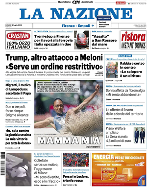 Prima pagina La Nazione di oggi - Quotidiano regionale